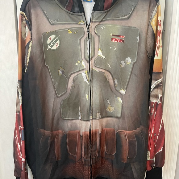 Rare Star Wars Boba Fett Zip-Up Hoodie All Graphic Print Costume Cosplay XXL